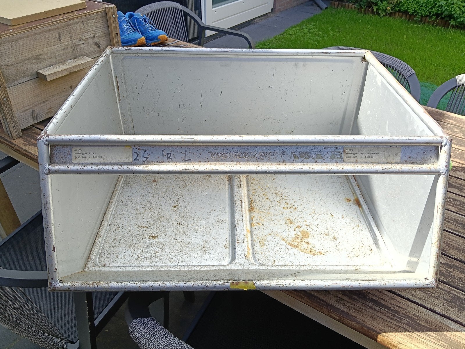 Overtoom Vintage metalen bakken/kisten - Set van 4, Ophalen, Gebruikt, 40 tot 60 cm, 50 tot 75 cm