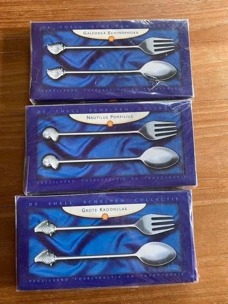 De shell schelpen collectie:verzilverd-lepeltjes en vorkjes, Ophalen of Verzenden, Nieuw, Overige materialen