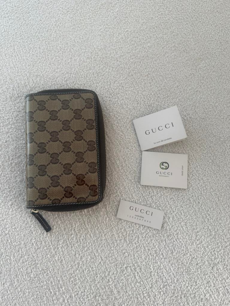 Gucci GG Supreme Compact Zip Around Portemonnee, Overige merken, Gebruikt, Bruin, Verzenden