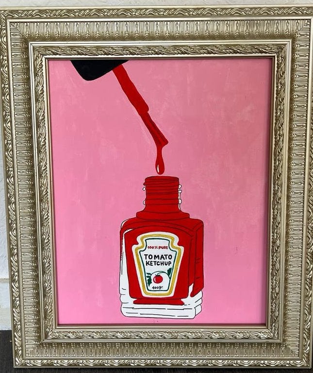 Pop Art Ketchup Fles Nagellak Schilderij, Antiek en Kunst, Acrylverf, Overig onderwerp, Handgeschilderd, Ophalen of Verzenden