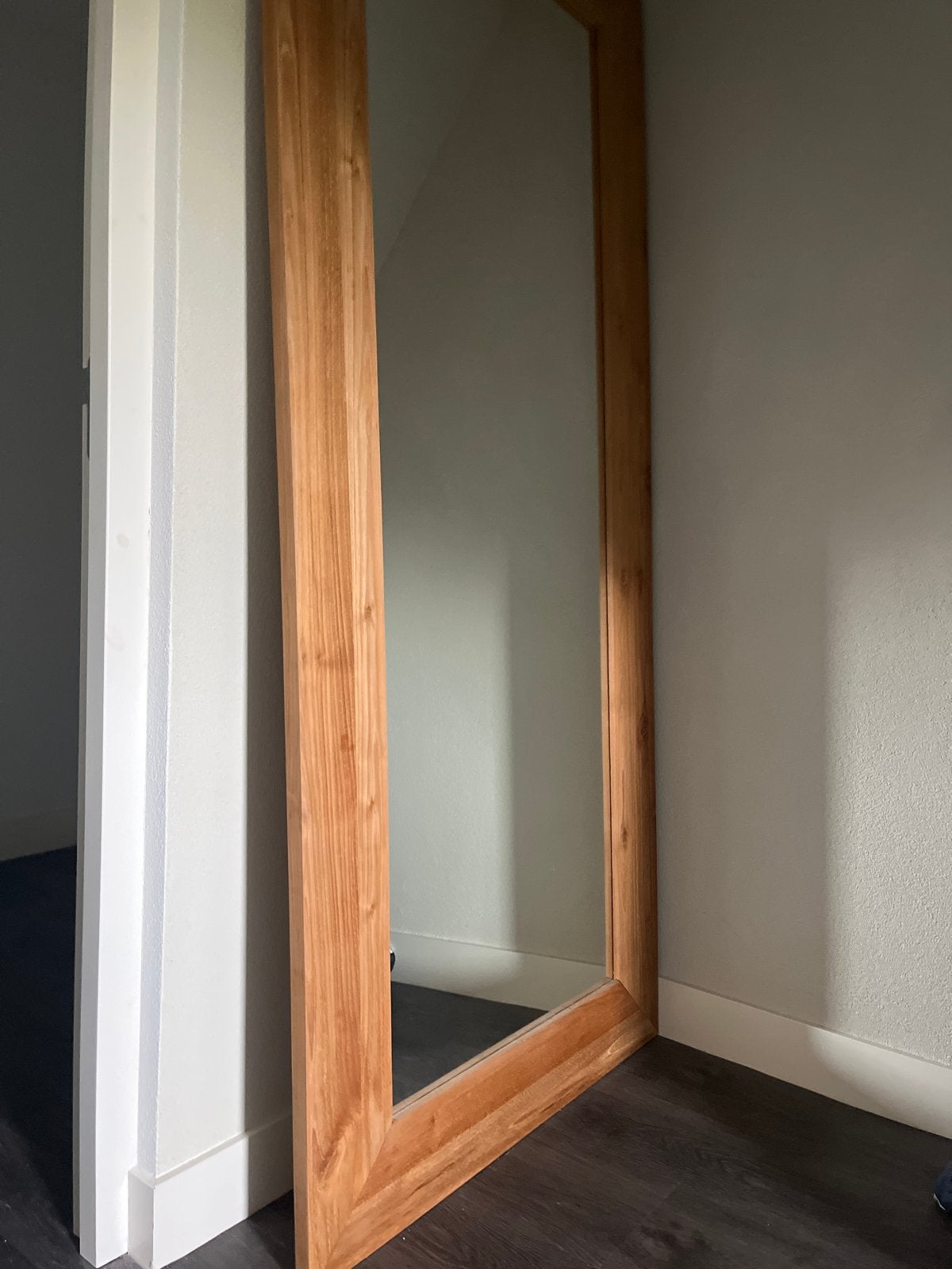Grote spiegel met houten lijst, Ophalen, Gebruikt, 200 cm of meer, 75 tot 100 cm