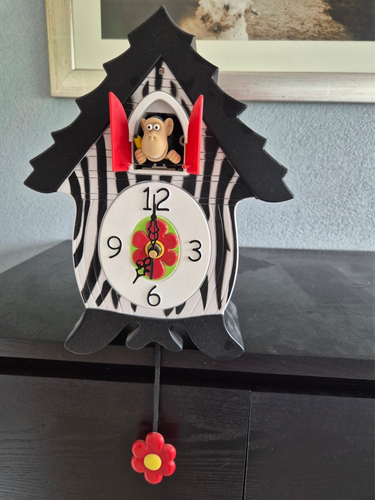 Leuke Koekoeksklok met Zebraprint en Aapje, Ophalen, Gebruikt, Wandklok