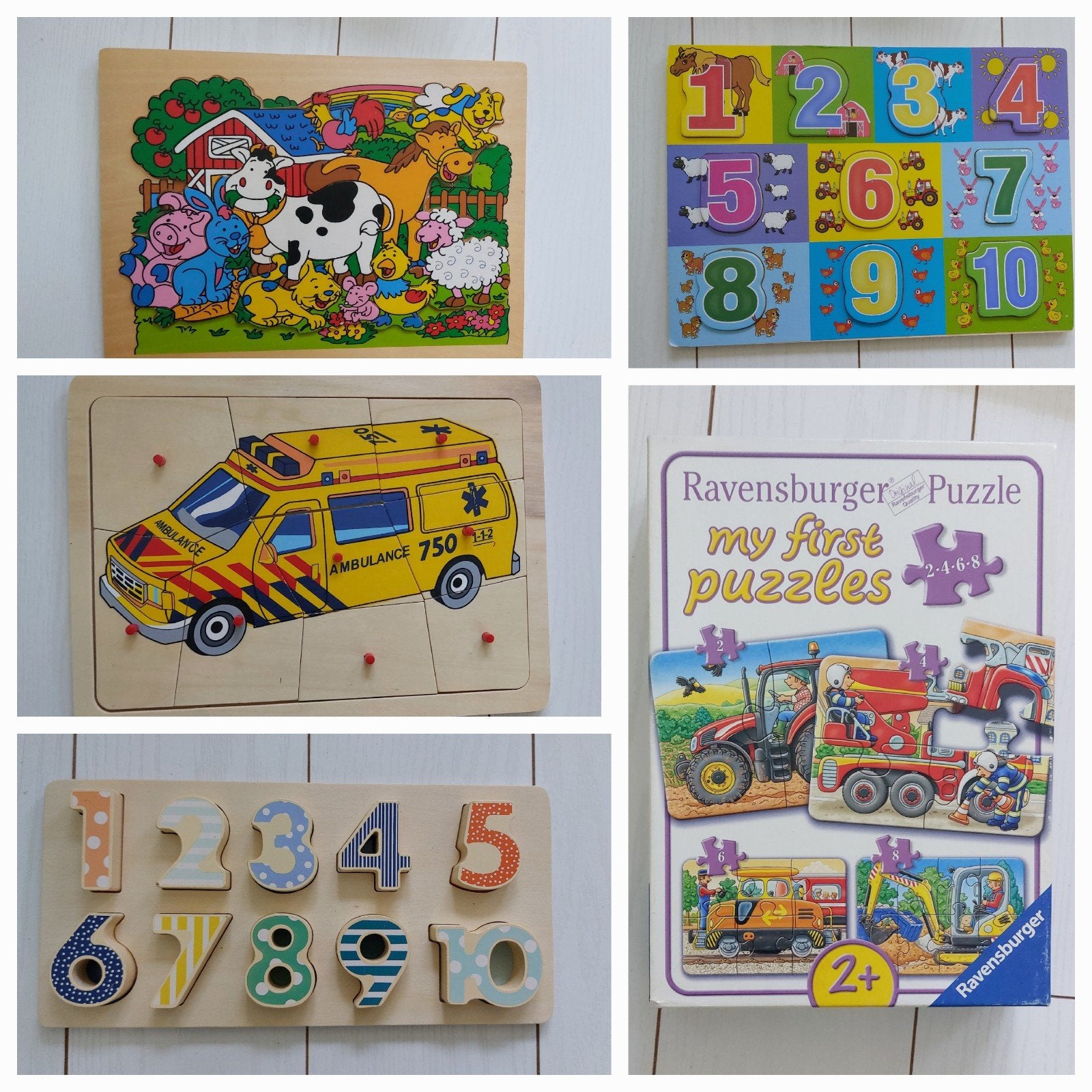 5 Puzzels: hout, cijfers en legpuzzels Ravensburger, 2 tot 4 jaar, Gebruikt, Ophalen of Verzenden, Van hout