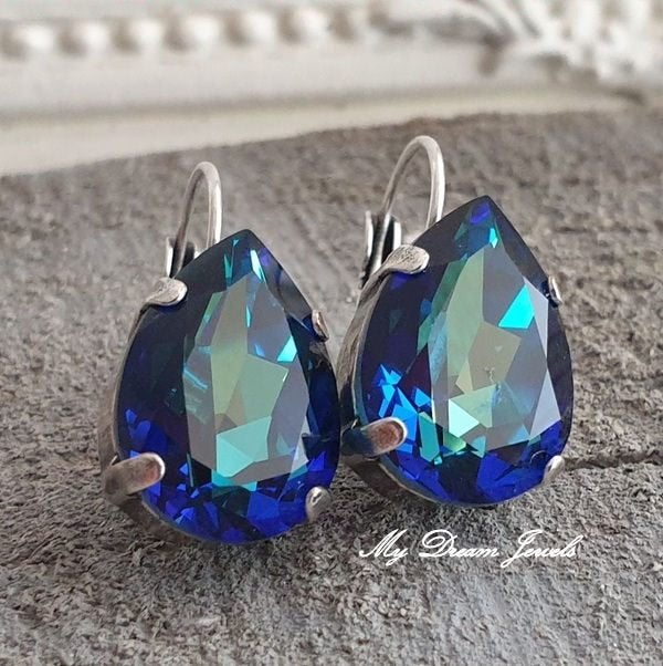 Oorbellen Sofia met Swarovski Druppel "Crystal Bermuda Blue", Met kristal, Overige materialen, Hangers, Nieuw