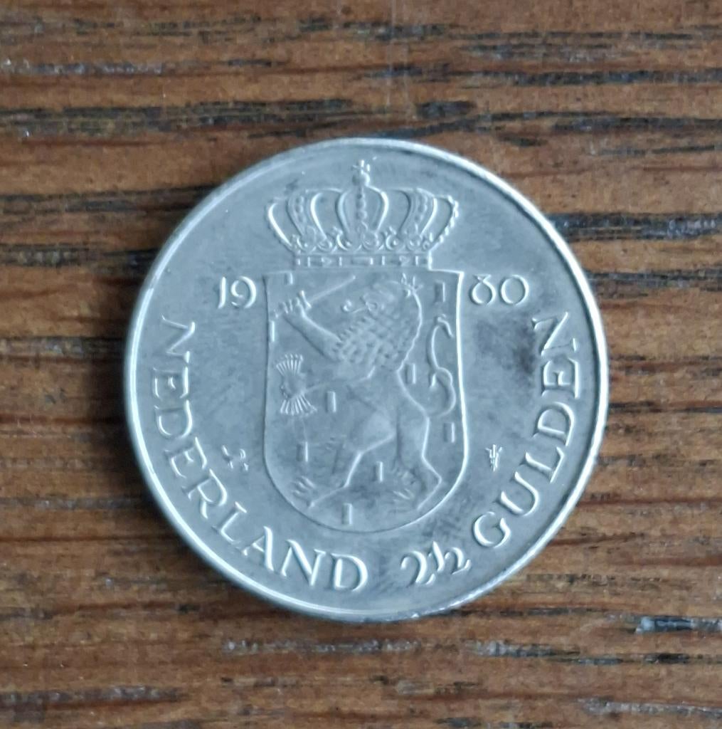 2 1/2 gulden dubbele kop Juliana Beatrix 1980 rijksdaalder, Ophalen of Verzenden, Koningin Juliana, 2½ gulden, Losse munt
