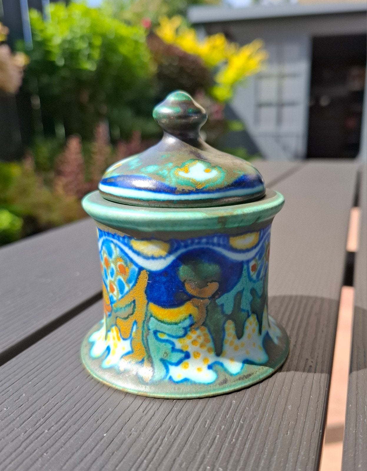 Zeldzaam mooie Gouda plateel Corona inktpot, Ophalen of Verzenden