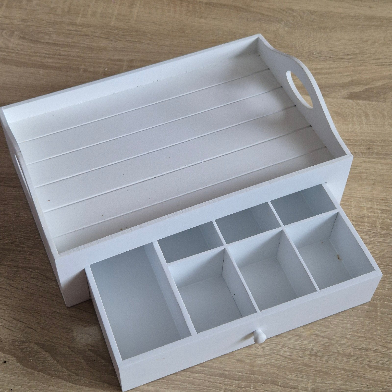 Witte houten dienblad met lade en vakverdeling, Hout, Ophalen of Verzenden, Wit, Landelijk