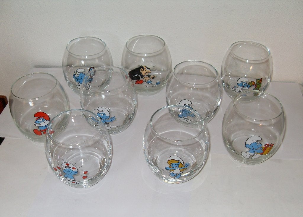 9 Smurfen Glazen 2018 Complete set Smurf Peyo, Verzamelen, Smurfen, Ophalen of Verzenden, Zo goed als nieuw, Verschillende Smurfen