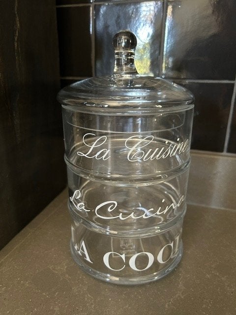 Riviera Maison Set glazen voorraadpotten La Cuisine, Ophalen, Glas, Zo goed als nieuw, Voorraadpot
