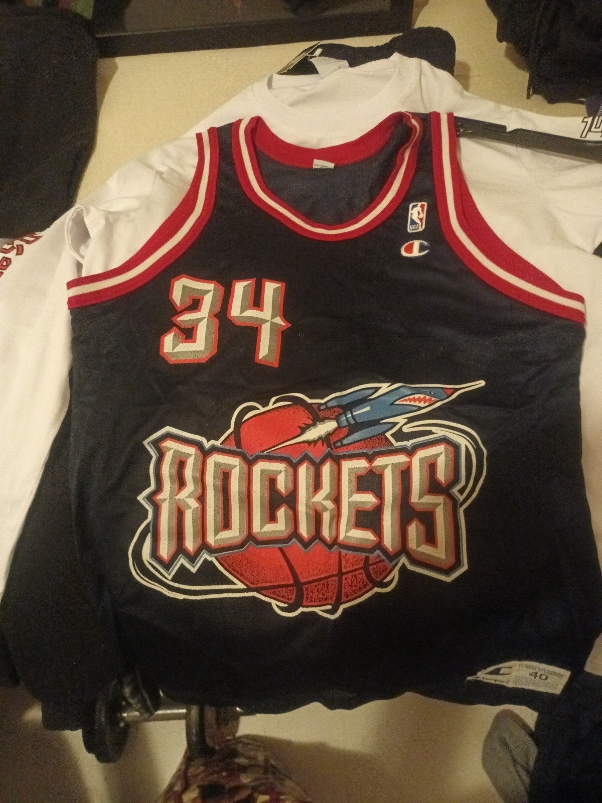 Vintage Champion NBA Houston Rockets Hakeem Olajuwon Jersey, Kleding | Dames, Sportkleding, Zo goed als nieuw, Overige typen, Maat 42/44 (L)