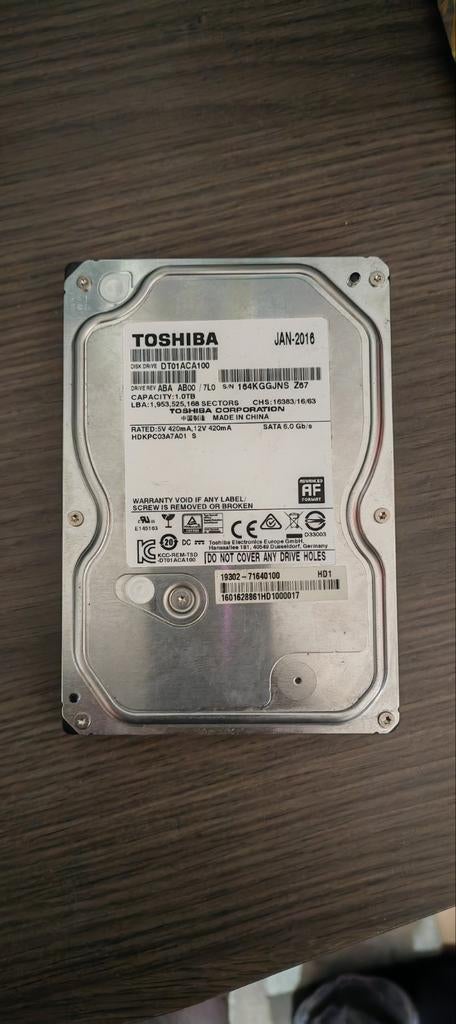 Toshiba 1TB hdd, Computers en Software, Harde schijven, Intern, HDD, Ophalen of Verzenden, 1TB