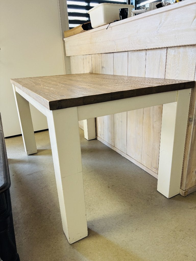 Massieve Tafel en Lederen Stoelen (6), Ophalen, Gebruikt, 50 tot 100 cm, Vijf personen of meer