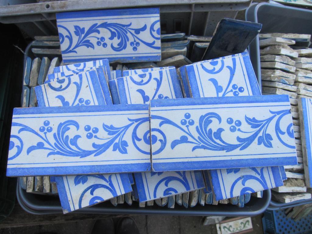 25 stuks Antieke siertegels 7,6x15,2cm jugendstil blauw, Ophalen