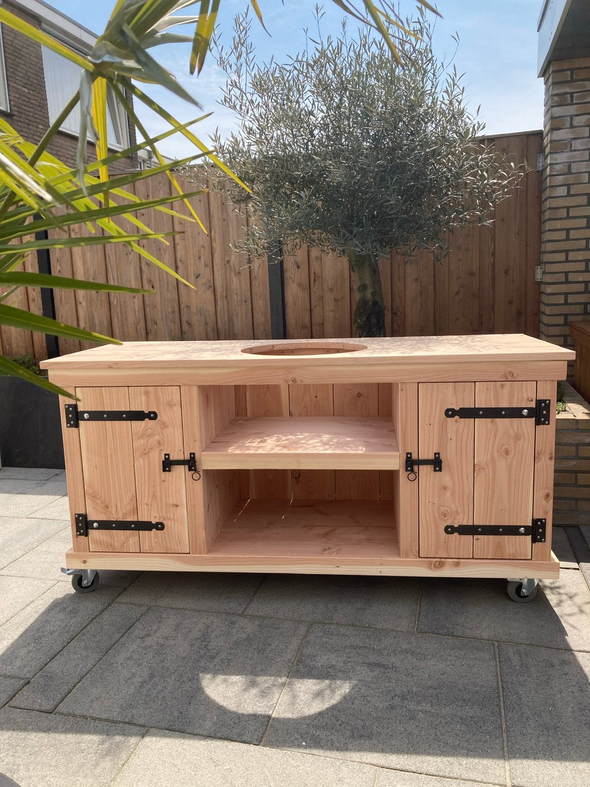 Douglas houten buitenkeuken green egg,basterd,grill guru,etc, Tuin en Terras, Buitenkeukens, Ophalen of Verzenden, Nieuw, Houtskool