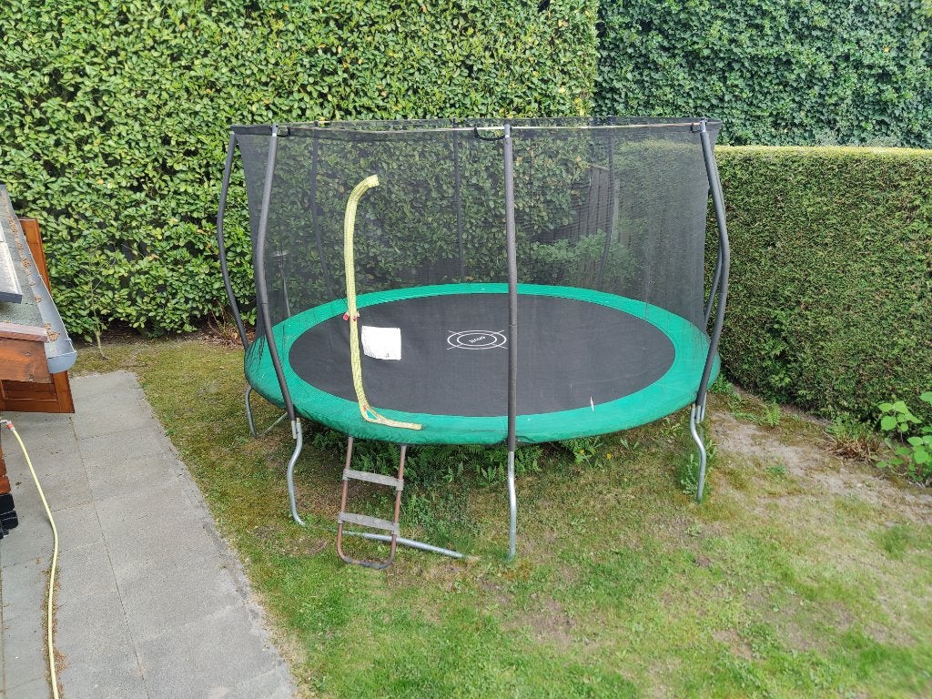 400cm Trampoline in nieuwstaat - met net, trapje, etc, Ophalen, Zo goed als nieuw