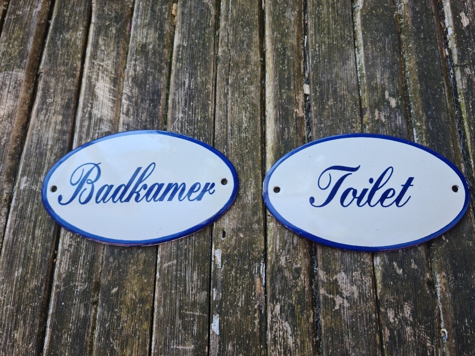 Emaille deurbordjes 'Badkamer' en 'Toilet' - Vintage stijl, Ophalen of Verzenden