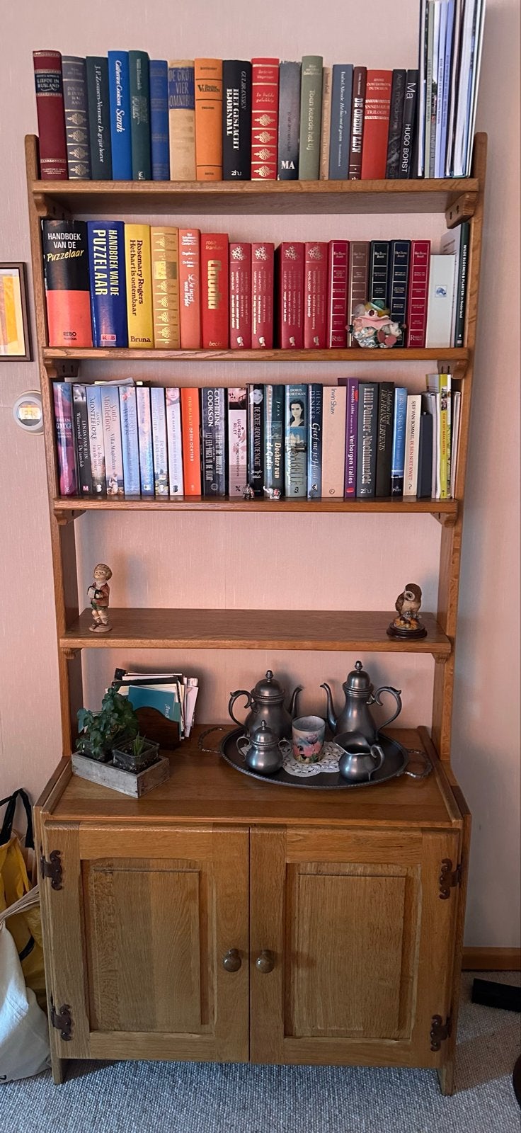 Klassieke Eikenhouten wand- boekenkast, Huis en Inrichting, Ophalen, Gebruikt, Klassiek, Eikenhout