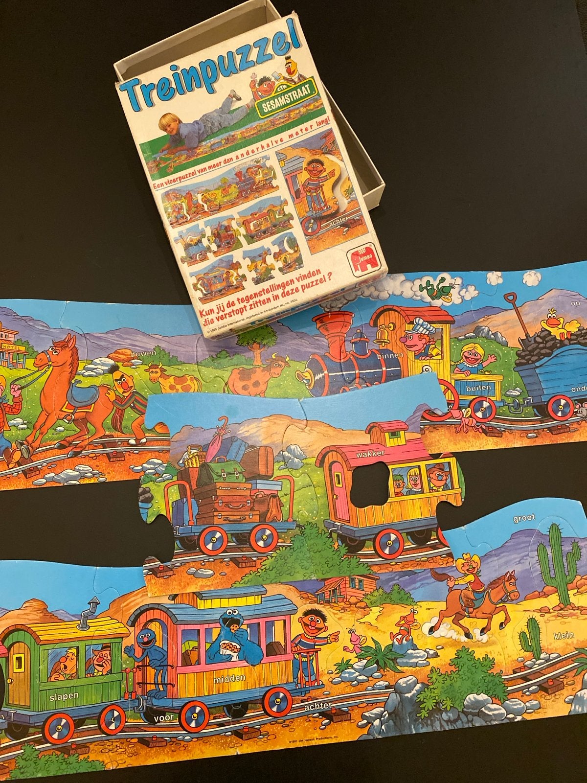 Retro Sesamstraat Treinpuzzel 1995 - Mist 1 stukje, Ophalen of Verzenden, 10 tot 50 stukjes, Gebruikt, 2 tot 4 jaar