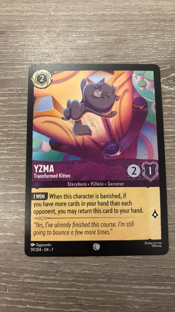 Disney Lorcana Yzma transformed kitten 59-204 7ARI nonfoil, Ophalen of Verzenden, Zo goed als nieuw, Losse kaart