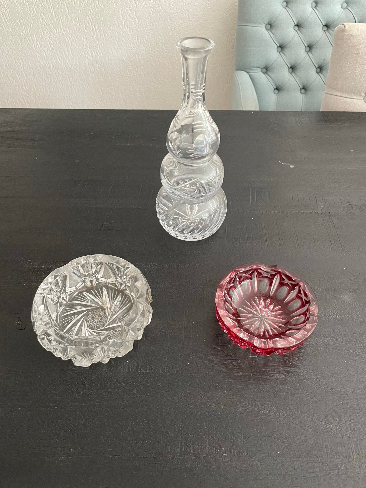 Set van kristallen vaas en asbakken, Antiek en Kunst, Ophalen