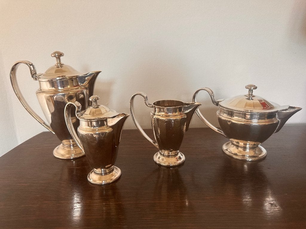 Verzilverd 4 delig koffie- Thee servies, Art Deco, Ophalen