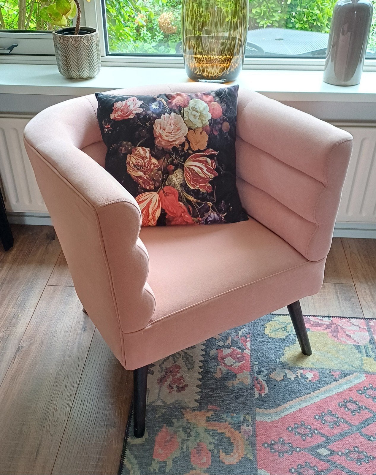 Prachtige leitmotiv fauteuil Explicit - suède look Roze, Ophalen, Modern klassiek, 75 tot 100 cm, Zo goed als nieuw