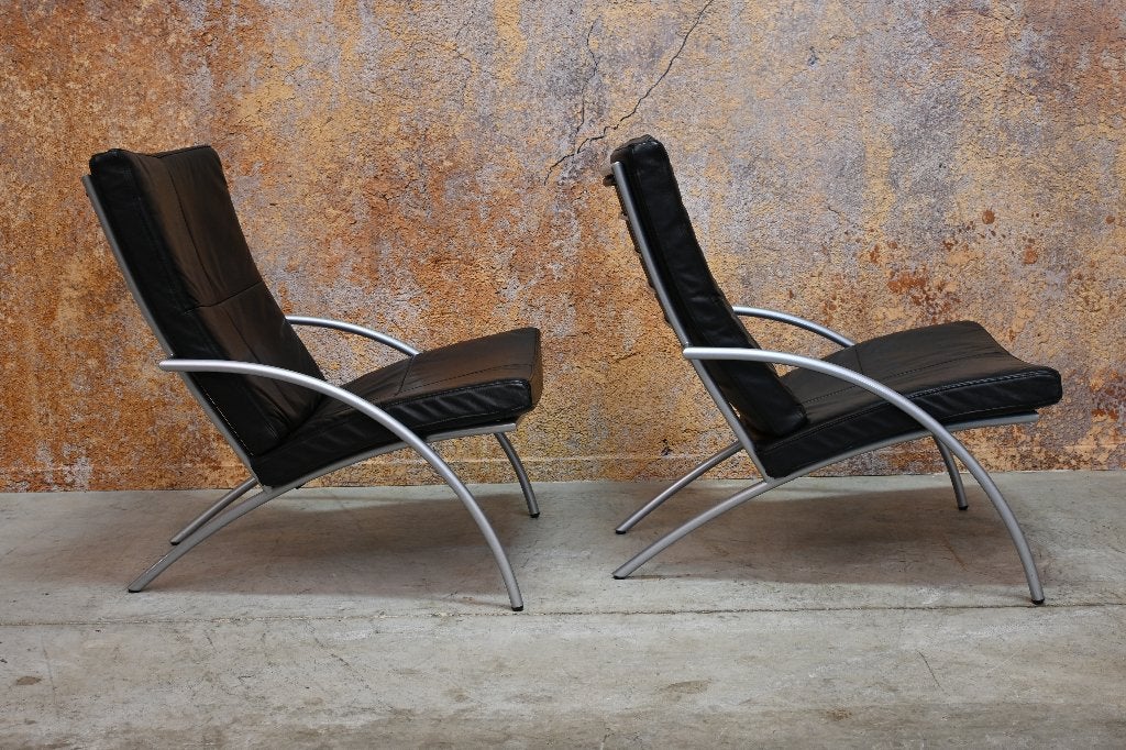 ZGANieuw 2 zwarte leren Harvink Uncle Sam design fauteuils, Harvink, Harvink, 75 tot 100 cm, Ophalen of Verzenden