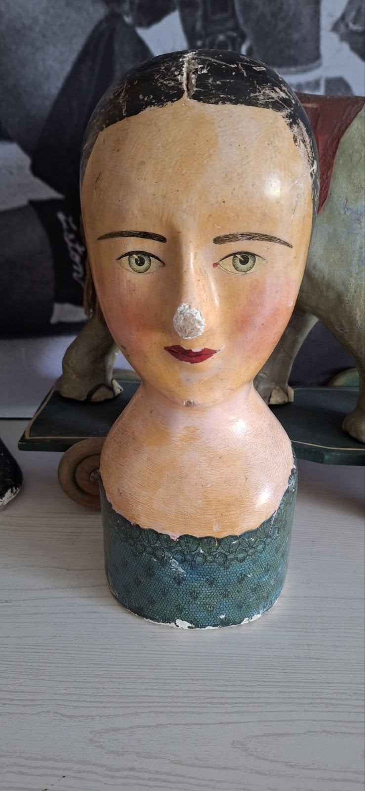Oude antieke marotte papier maché, Ophalen of Verzenden