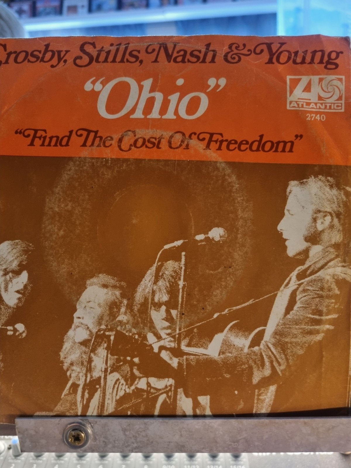 Zeldzame Crosby, Stills, Nash & Young "Ohio" vinyl single, Ophalen, Gebruikt, Fotohoes, 7 inch