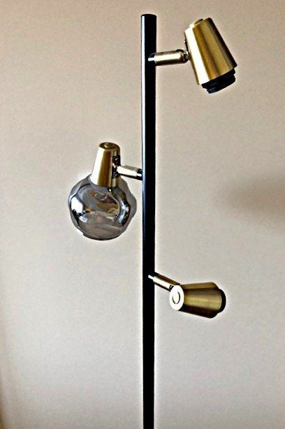 Vidro art deco vloerlamp 3 lichtpunten zwart + rookglas goud, Ophalen, GU10, Zo goed als nieuw, Glas