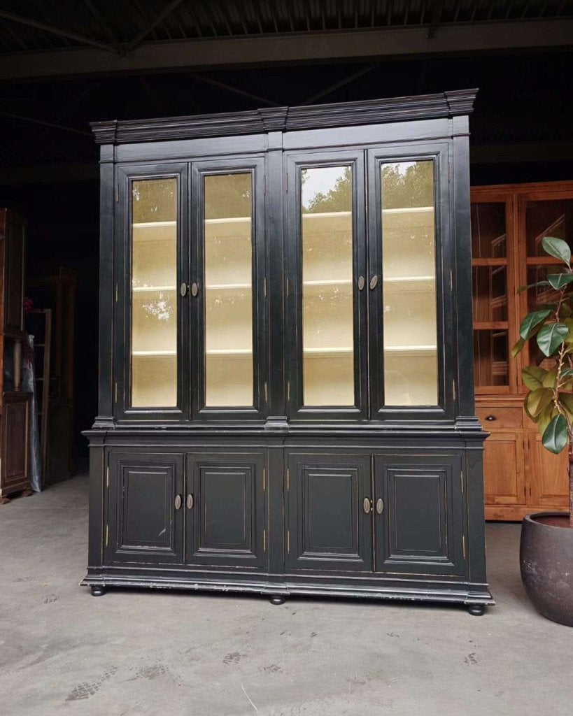 Hoge klassieke vitrinekast | Servieskast zwart #0488, Metaal, Gebruikt, Met deur(en), -