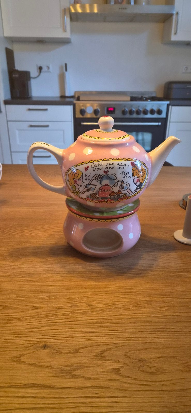 Blond Amsterdam theepot met theelichtje, Gebruikt, Roze, Steen/keramiek, Ophalen
