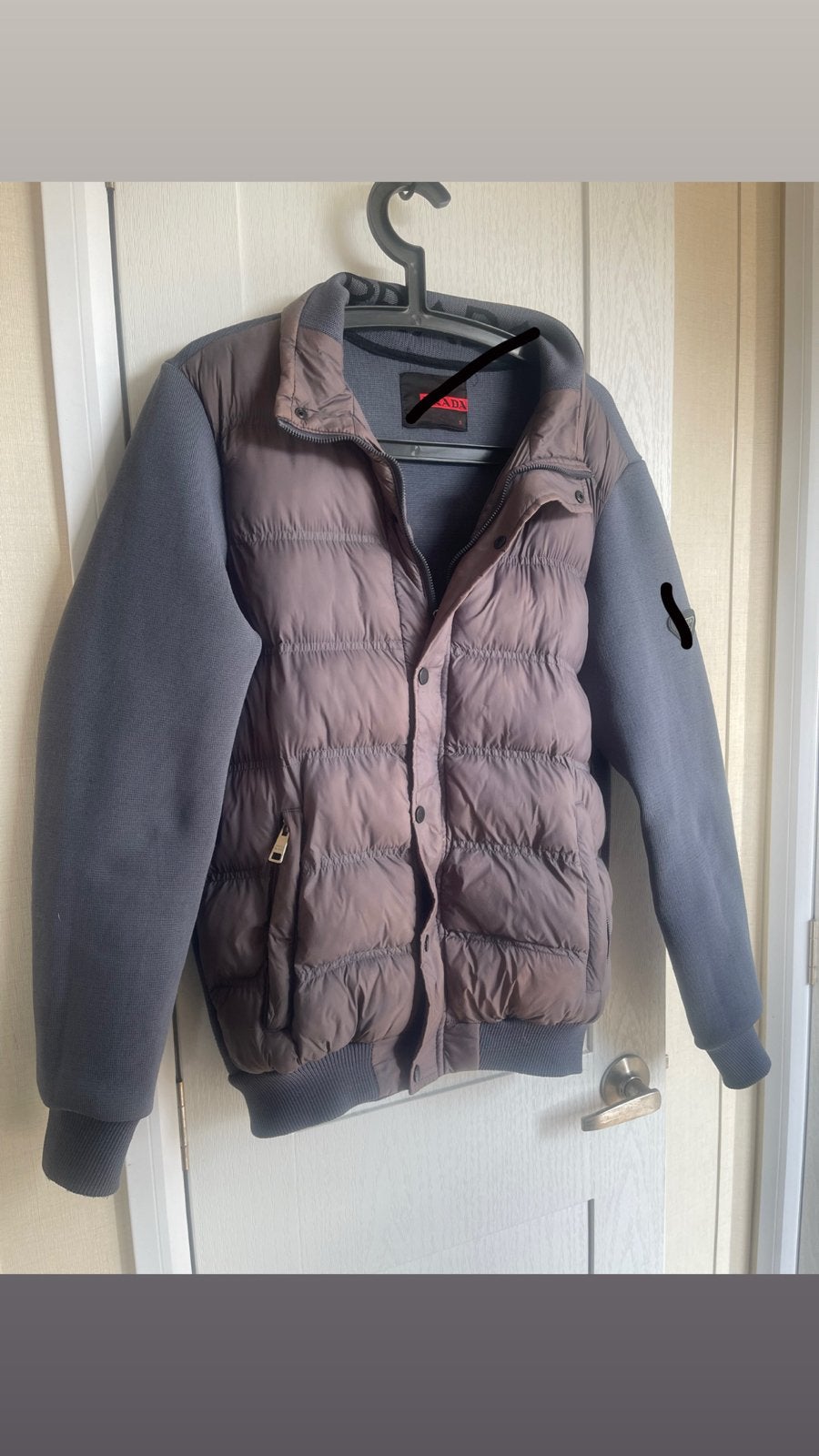 Prada donsjack met gebreide mouwen - Maat S, Ophalen, Zo goed als nieuw, Maat 46 (S) of kleiner, Bruin