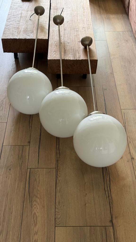 Vintage hanglamp pendellamp art deco Gispen opaline XXL, Ophalen of Verzenden, Gebruikt, Glas, Gispen, art deco, jaren 30, schoollamp