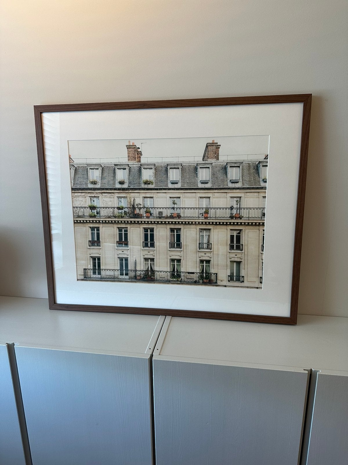 Fine art print van huizen in Parijs, professioneel ingelijst, Ophalen, Nieuw, 75 tot 100 cm, Print