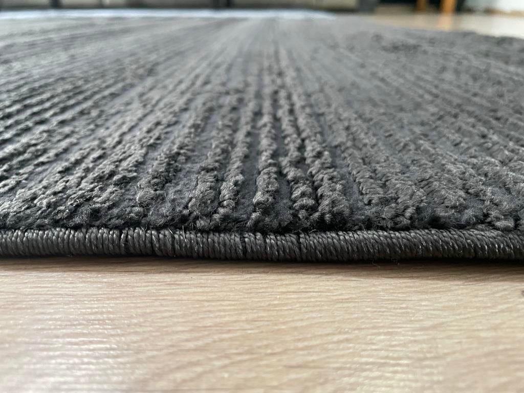 Houtskoolkleurig patroon vloerkleed 160x230 cm, Ophalen, 150 tot 200 cm, Grijs, Rechthoekig
