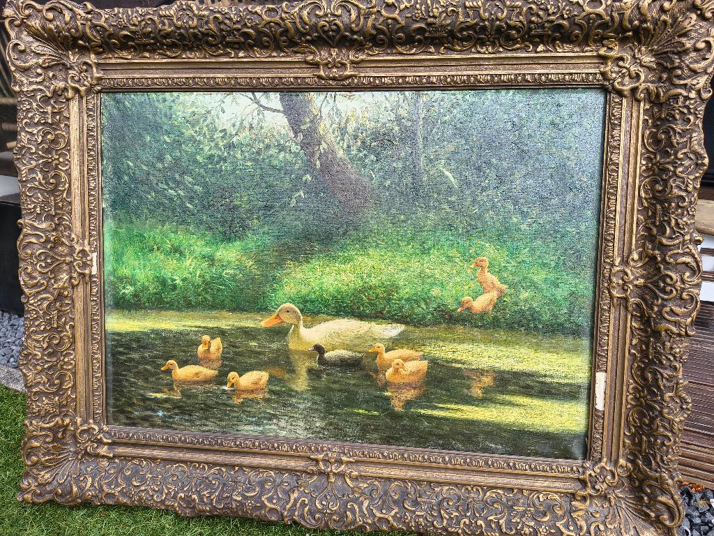 Oud schilderij met eendjes in stijl van Constant Artz, Antiek en Kunst, Kunst | Schilderijen | Klassiek, Ophalen