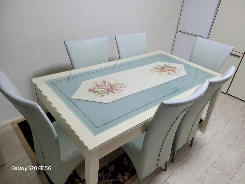 Eettafel met 6 stoelen, Ophalen, Leer, Overige kleuren, Zo goed als nieuw