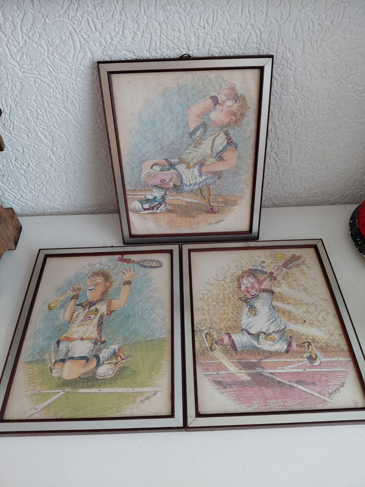 3 kaders met karikaturen steffen kopf, Ophalen of Verzenden