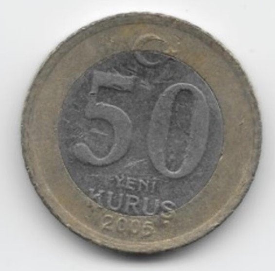 Turkije 50 yeni kurus 2005 KM# 1168, Ophalen of Verzenden, Midden-Oosten, Losse munt