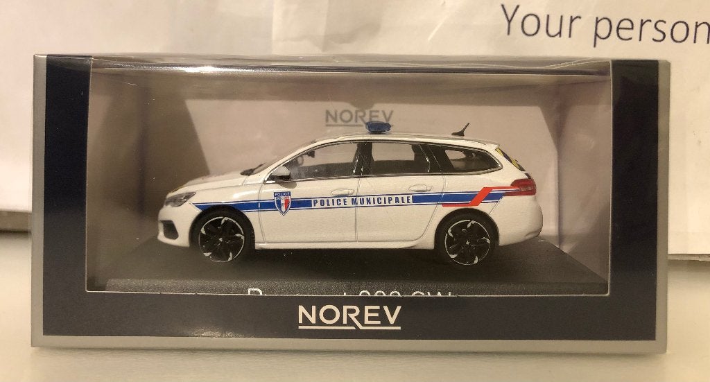 Norev 1:43 Peugeot 308 SW 2018 Police Municipale blauw&geel, Ophalen of Verzenden, Nieuw, Auto, Norev