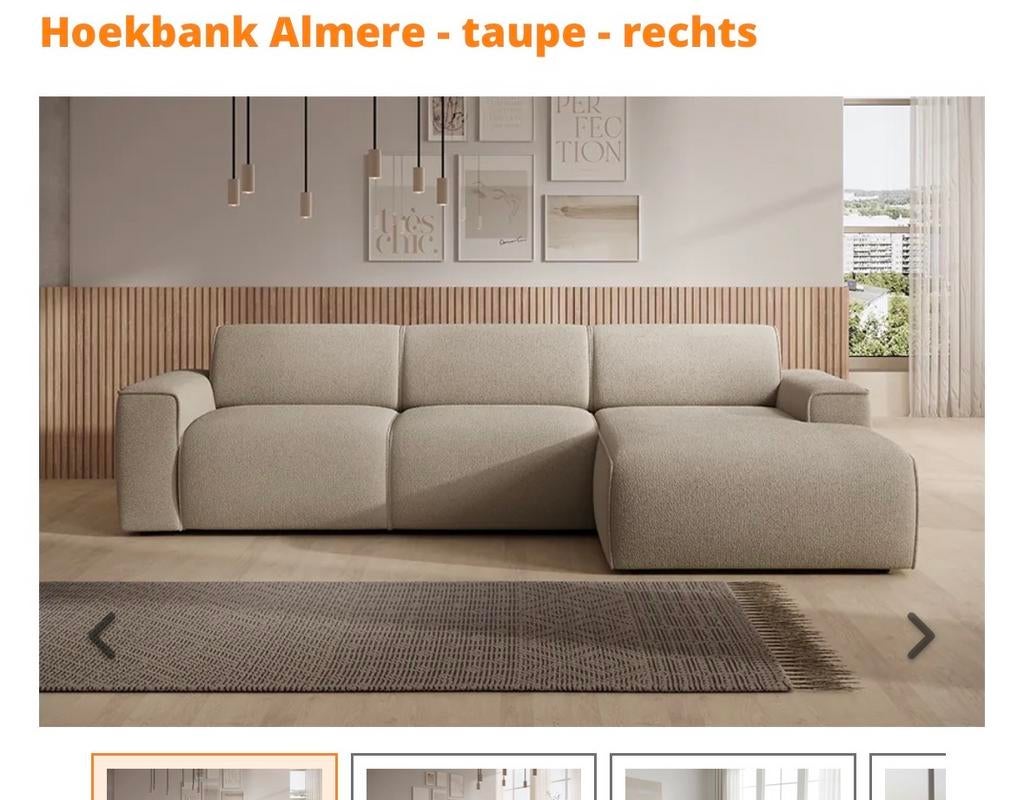 Nieuwe Woonenzo Hoekbank Almere Taupe - 301 cm breed, Ophalen, 125 tot 150 cm, Hoekbank, Stof