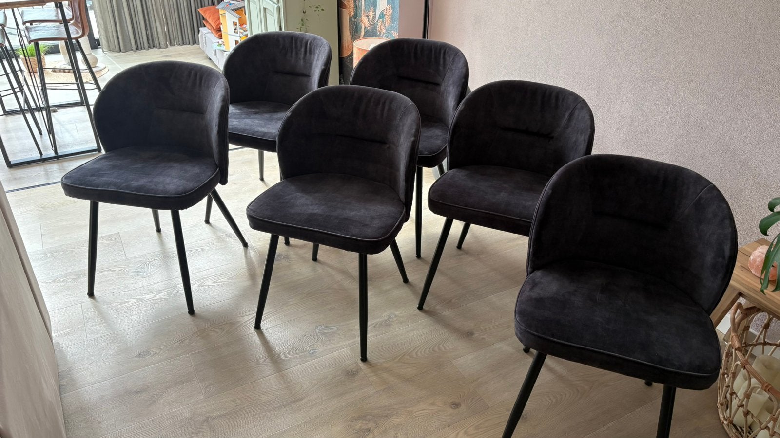 6 stuks eetkamer stoelen, Ophalen, Zwart, Zo goed als nieuw, Stof