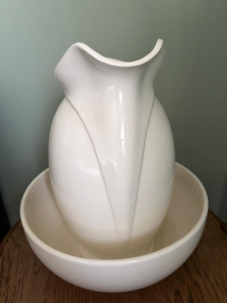 Antieke crème set van kan en kom - Société Céramique, Antiek en Kunst, Ophalen of Verzenden