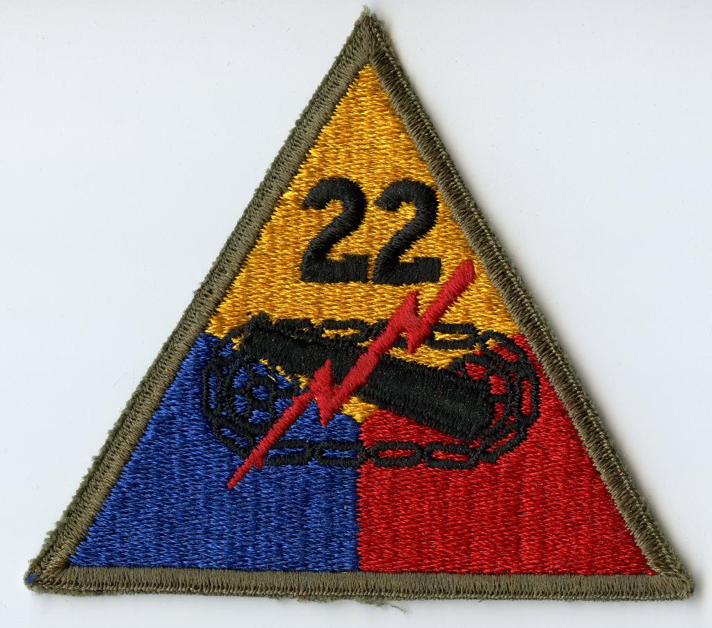 WO2 US 22nd Armored Division Patch, Verzamelen, Militaria | Tweede Wereldoorlog, Ophalen of Verzenden, Landmacht, Amerika, Embleem of Badge