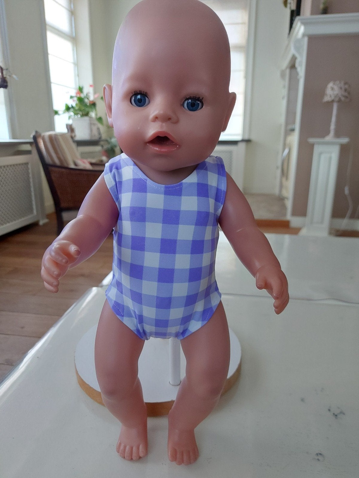 Leuke ruitjes badpak baby born pop 43cm, Ophalen of Verzenden, Nieuw, Babypop