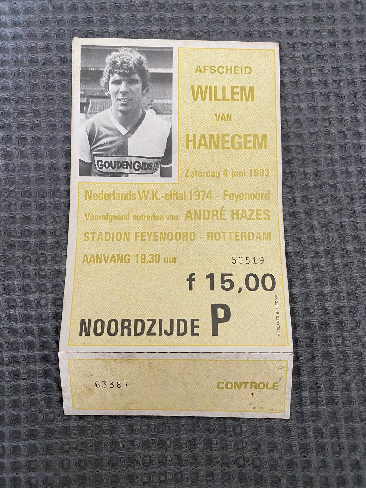 Kaartje afscheidswedstrijd Wim v Hanegem, Verzamelen, Sportartikelen en Voetbal, Verzenden, Buitenlandse clubs, Poster, Plaatje of Sticker