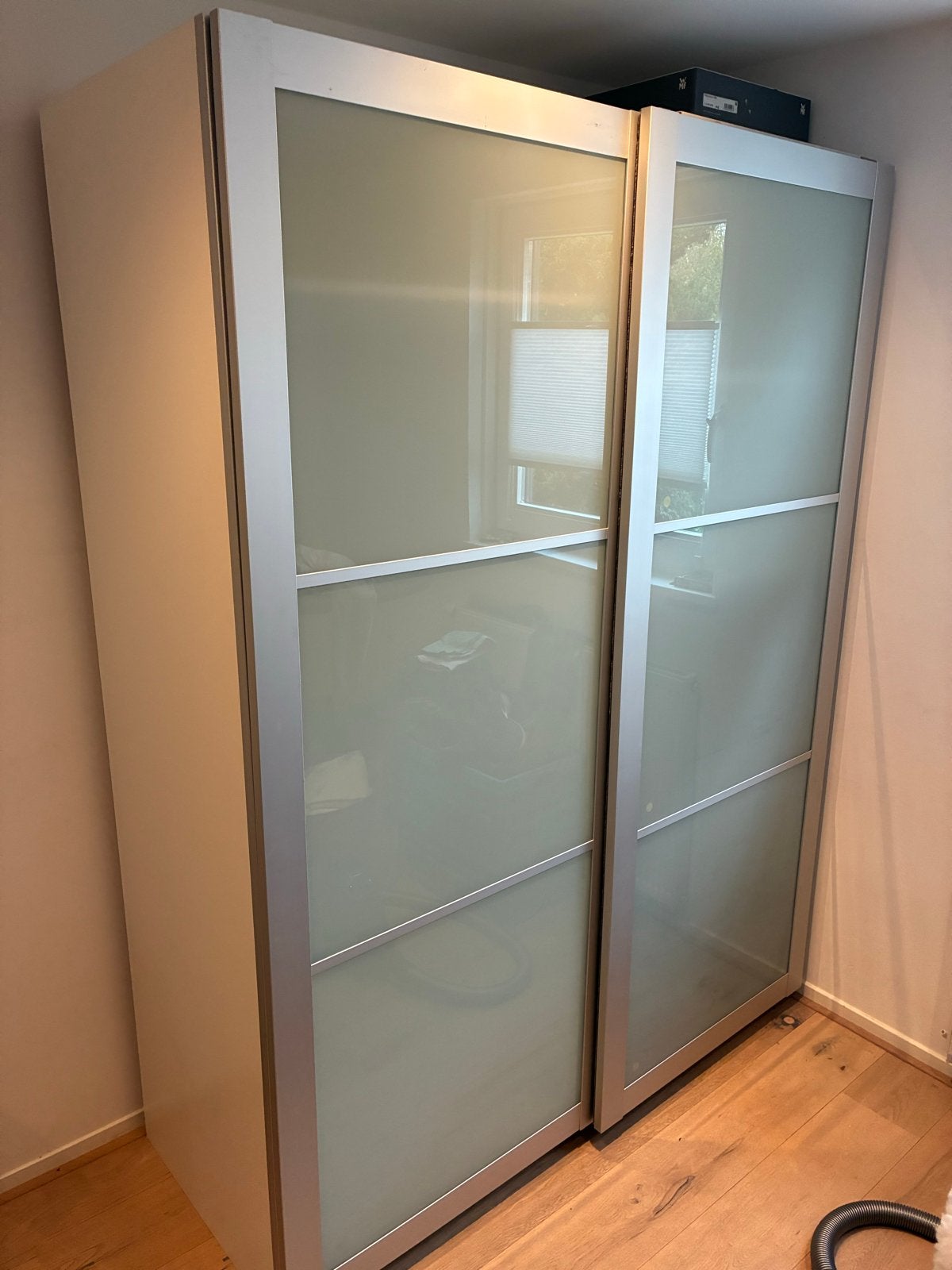 IKEA PAX Kast 201 x 150 met Schuifdeuren en Glazen Panelen, Ophalen, Met plank(en), Gebruikt, 100 tot 150 cm