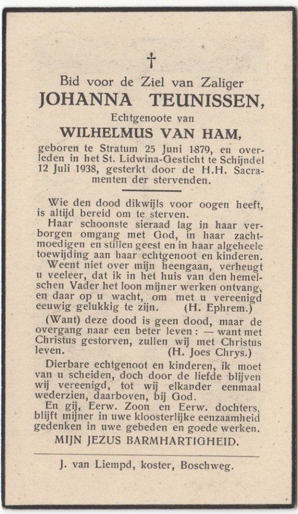 Johanna Teunissen 1879 Stratum + 1938 Schijndel, 59 jaar oud, Verzenden