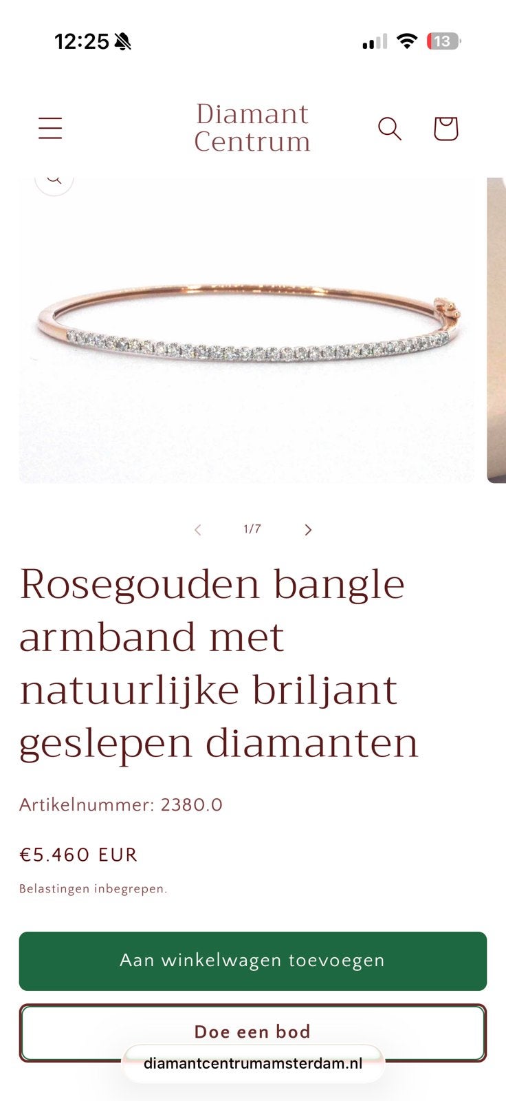 Goude rose armband 14k 33 natuurlijk briljant geslepen, Antiek en Kunst, Ophalen of Verzenden, Goud